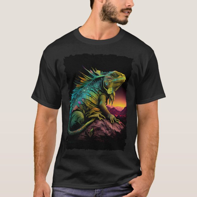 Iguana reptile lizard retro 70s vintage t shirt (Framsida)