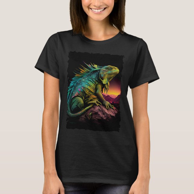 Iguana reptile lizard retro 70s vintage t shirt (Framsida)