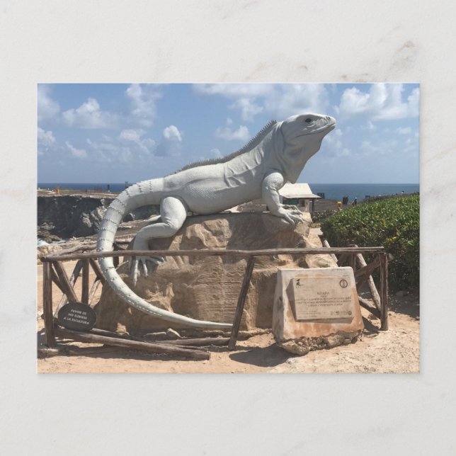 Iguana Sculpture Isla Mujeres, Mexiko Postcard Vykort (Framsida)