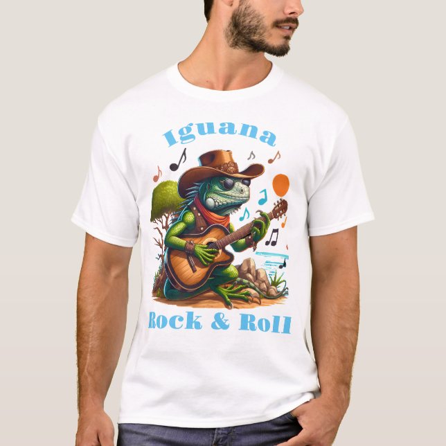 Iguana Serenading Swamp Dweller Sten & Roll T Shirt (Framsida)