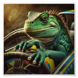 Iguana-tävla bil fototryck