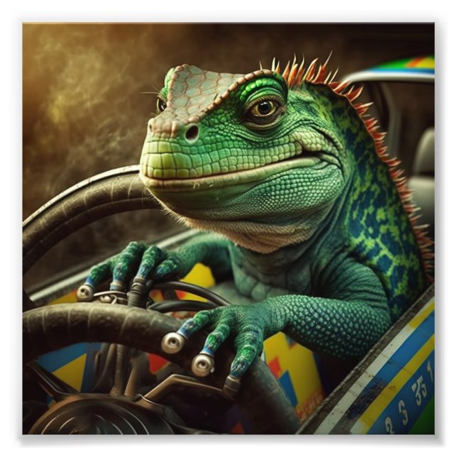 Iguana-tävla bil fototryck (Framsidan)