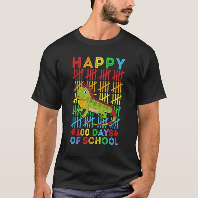 Iguana Teacher Student Happy 100 Days of School T Shirt (Framsida)