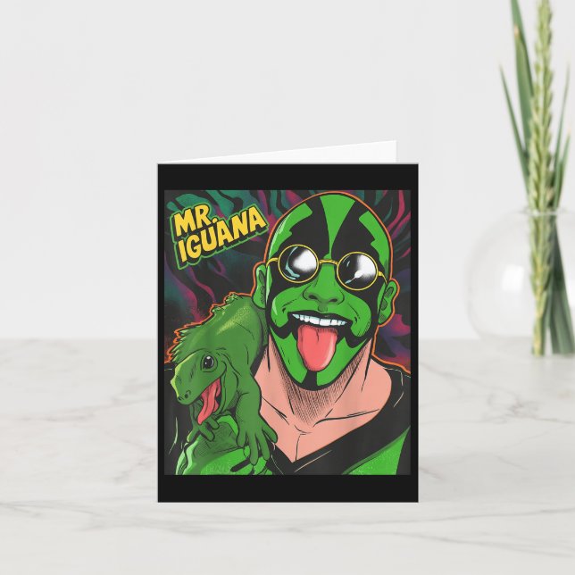 Iguana Tunga ut Funny Lizard Wrestler Tecknad Kort (Framsida)