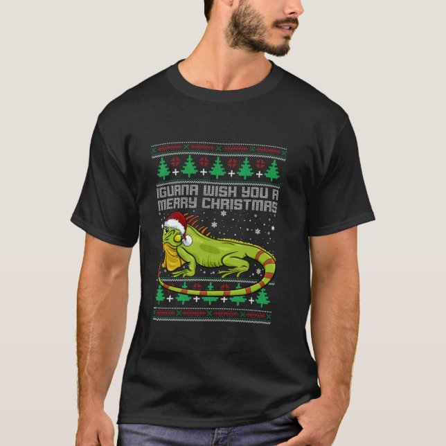 Iguana Ugly jul Sweater Julafton Lizard Long Sle T Shirt (Framsida)