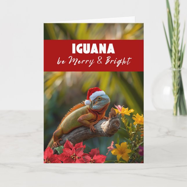 Iguana vara glad och strålande på julen kort (Framsida)