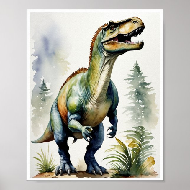 Iguanodon Dinosaur Watercolor Painting Wall Art Poster (Framsidan)