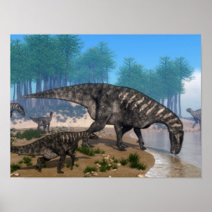 Iguanodon dinosaursflock på shorelinen poster