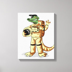 Iguanodon tryckt i en kosmonaut-spacesuit. canvastryck
