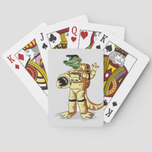 Iguanodon tryckt i en kosmonaut-spacesuit. casinokort