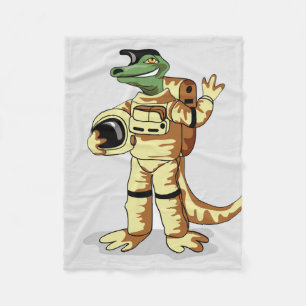 Iguanodon tryckt i en kosmonaut-spacesuit. fleecefilt