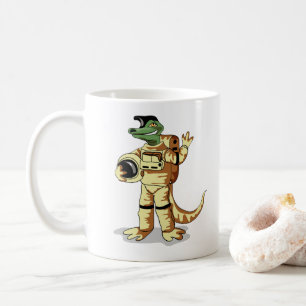 Iguanodon tryckt i en kosmonaut-spacesuit. kaffemugg