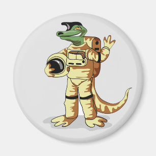 Iguanodon tryckt i en kosmonaut-spacesuit. magnet