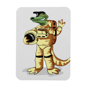 Iguanodon tryckt i en kosmonaut-spacesuit. magnet