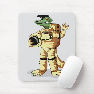 Iguanodon tryckt i en kosmonaut-spacesuit. musmatta