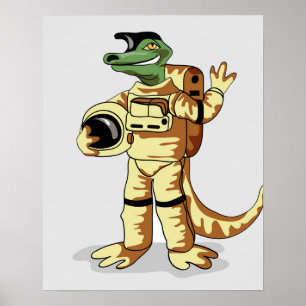 Iguanodon tryckt i en kosmonaut-spacesuit. poster