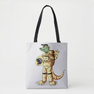 Iguanodon tryckt i en kosmonaut-spacesuit. tygkasse