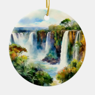 Iguazu Falls Argentina Brasilien Vattenfärg Julgransprydnad Keramik