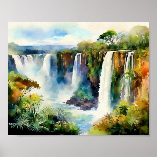 Iguazu Falls Argentina Watercolor Poster (Framsidan)