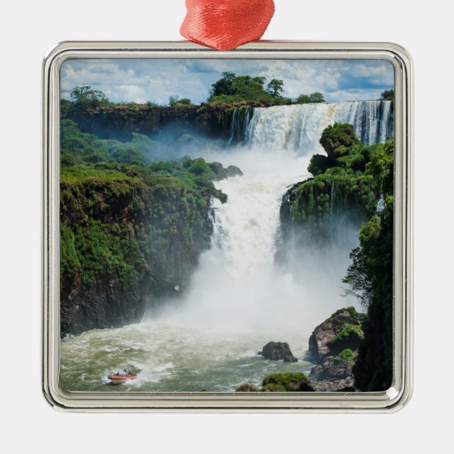 Iguazu Falls Omgiven Av Djungel Julgransprydnad Metall (Framsidan)