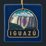 Iguazu nationalpark Argentina Travel Art Vintage Julgransprydnad Keramik<br><div class="desc">Iguazu National Park-vektorkonst design. Inom parken på Iguazú-floden omfattar de berömda Iguazú-vallarna många separata kaskader,  däribland den ikoniska Garganta del Diablo eller "Djävulen’s Throat".</div>