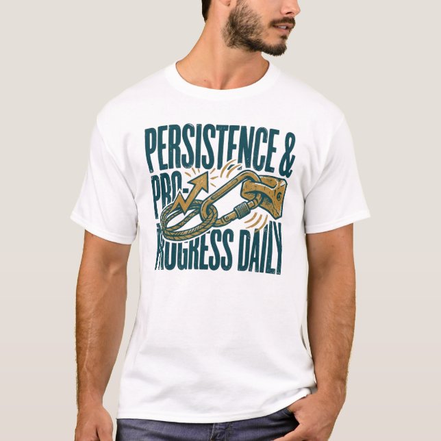 Ihållighet & Framsteg Dagligen | Motiverande Fitne T Shirt (Framsida)
