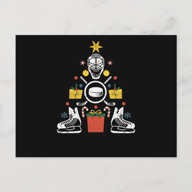 Iishockey, jul, dekoration träd lustig Julafton ga Vykort (Framsida)