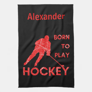 Iishockeyblad Towel, född att spela rött svart Kökshandduk