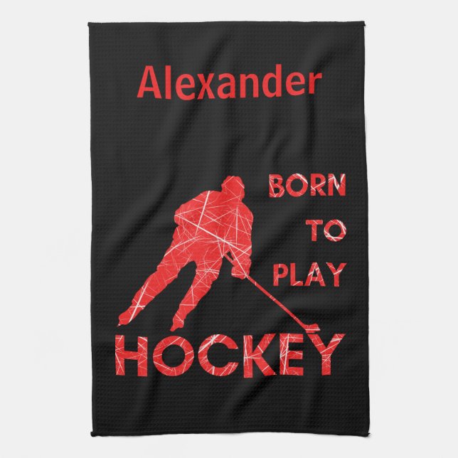 Iishockeyblad Towel, född att spela rött svart Kökshandduk (Vertikal)