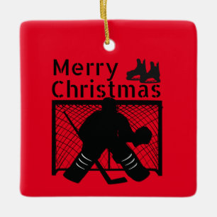 Iishockeyjulprydnad - rödsvart målarfärg julgransprydnad keramik