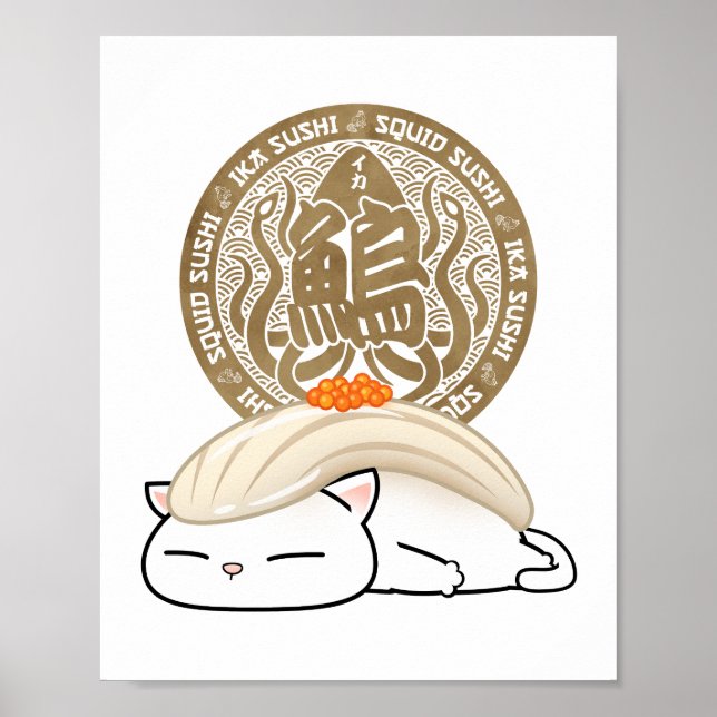 Ika Squid Sushi Cat Poster (Framsidan)