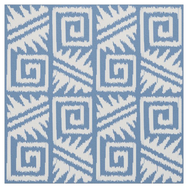 Ikat Aztec - Chambrey Blå och Vit Tyg (Provkarta)