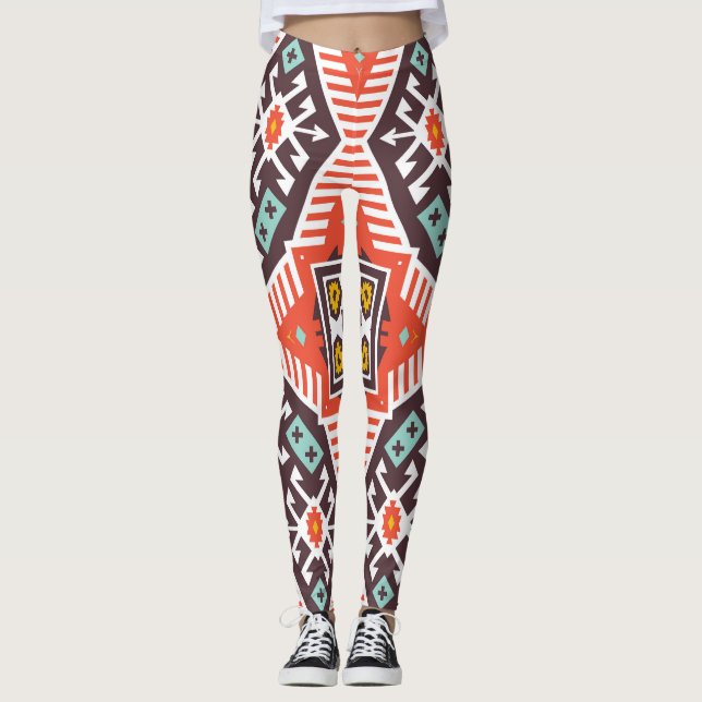 Ikat Aztec: Etniskt stripe Struktur Leggings (Framsida)