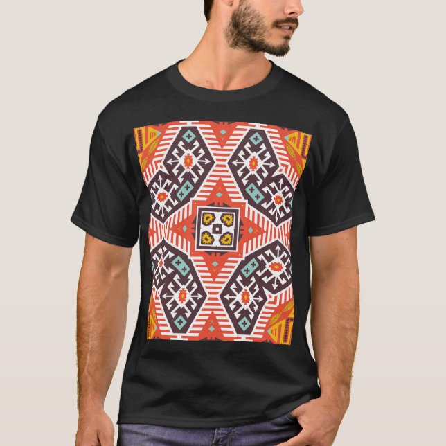 Ikat Aztec: Etniskt stripe Struktur T Shirt (Framsida)