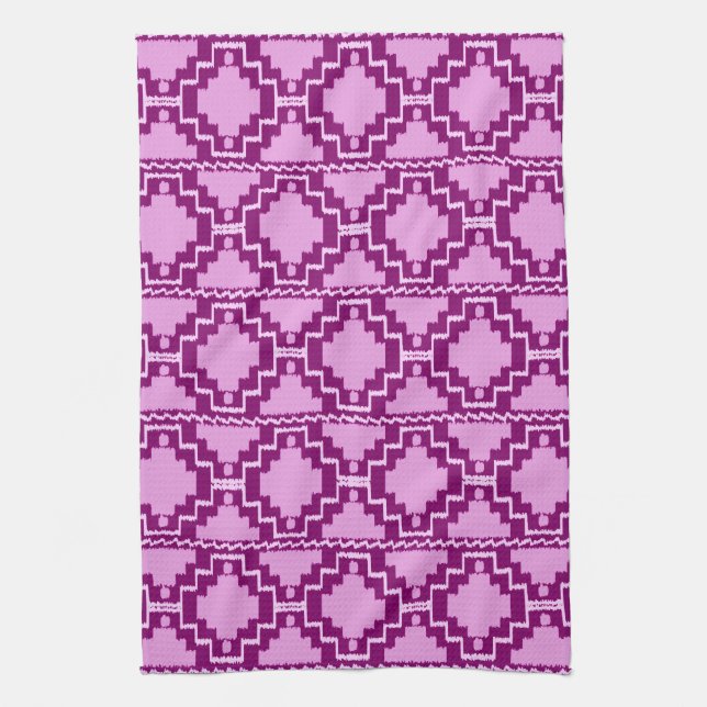 Ikat Aztec Mönster - Amethyst Lila and Violet Kökshandduk (Vertikal)