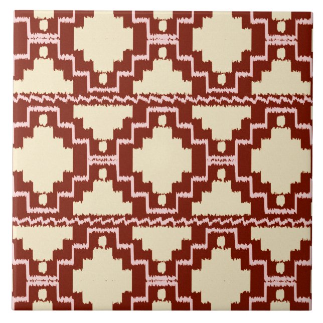 Ikat Aztec mönster - beige, Burgundy och rosa Kakelplatta (Framsidan)