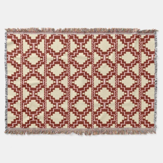 Ikat Aztec Mönster - Beige, Burgundy och Rosa Mysfilt (Framsidan)
