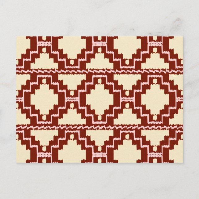 Ikat Aztec-mönster - Beige, Burgundy och Rosa Vykort (Framsida)