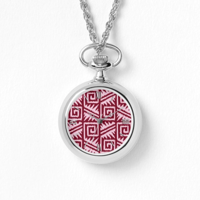 Ikat Aztec Mönster - Burgundy och Rosa Armbandsur (Framsida)
