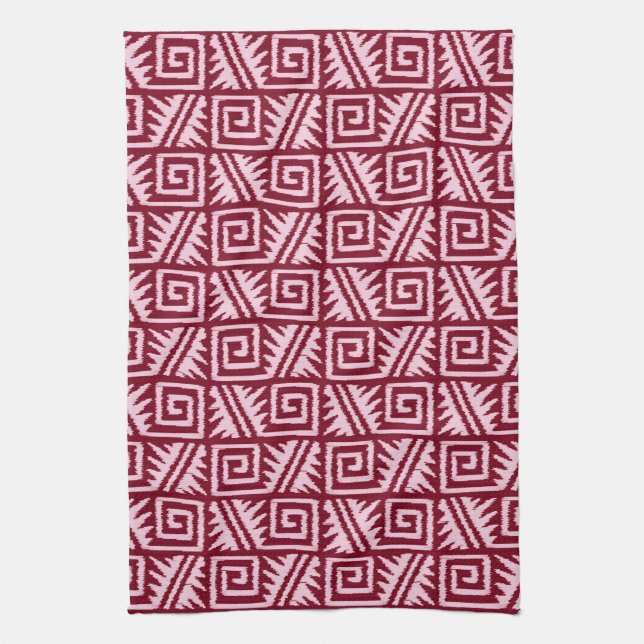 Ikat Aztec Mönster - Burgundy och Rosa Kökshandduk (Vertikal)