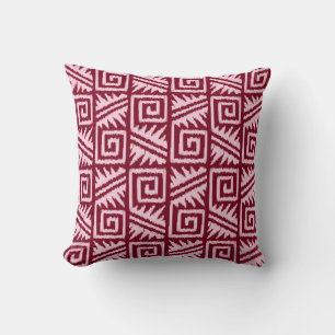 Ikat Aztec Mönster - Burgundy och Rosa Kudde