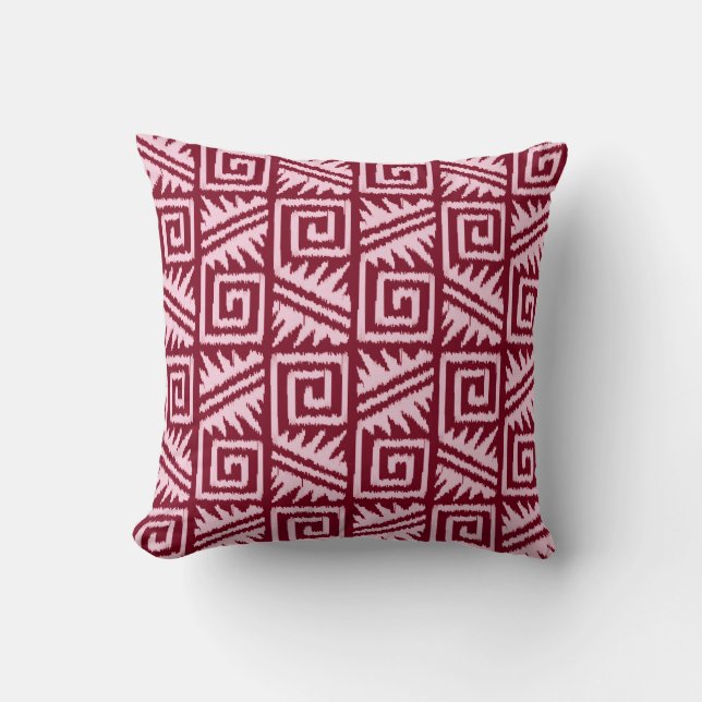 Ikat Aztec Mönster - Burgundy och Rosa Kudde (Framsida)