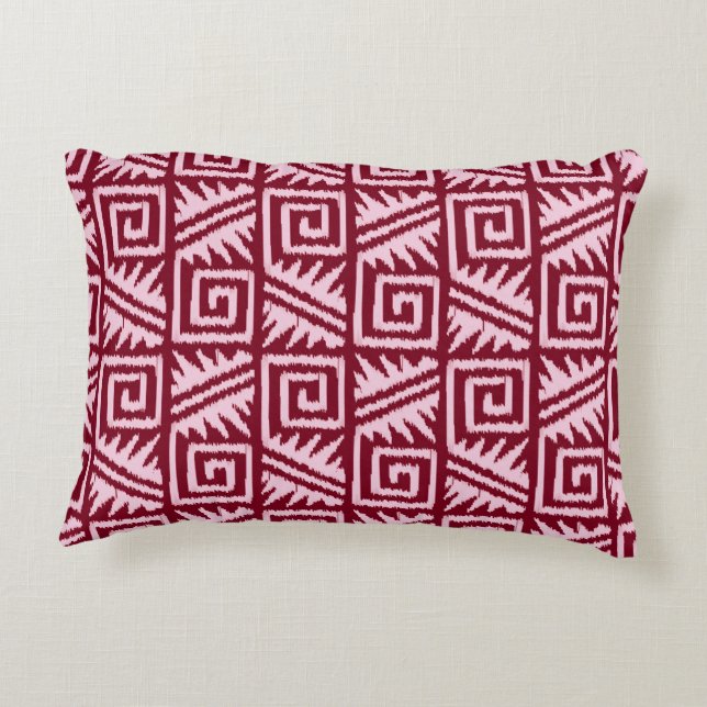 Ikat Aztec Mönster - Burgundy och Rosa Prydnadskudde (Baksidan)