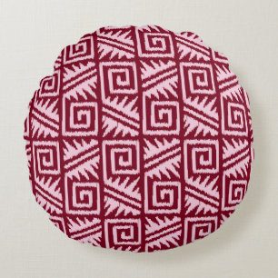 Ikat Aztec Mönster - Burgundy och Rosa Rund Kudde