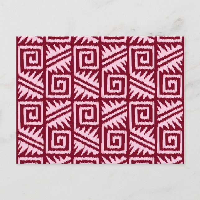 Ikat Aztec Mönster - Burgundy och Rosa Vykort (Framsida)