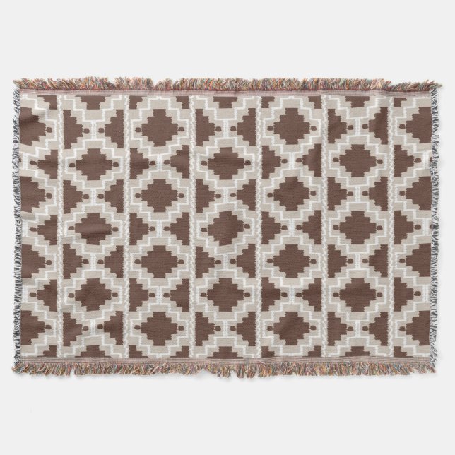 Ikat Aztec Mönster - Chocolate Brown och Taupe Filt (Framsidan)