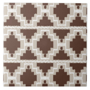 Ikat Aztec Mönster - Chocolate Brown och Taupe Kakelplatta