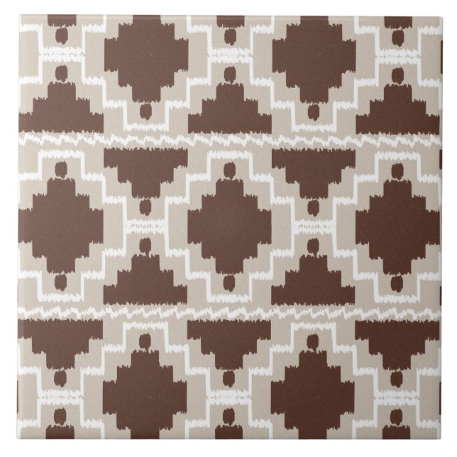 Ikat Aztec Mönster - Chocolate Brown och Taupe Kakelplatta (Framsidan)