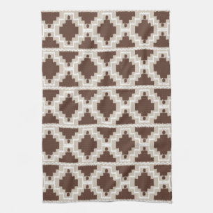 Ikat Aztec Mönster - Chocolate Brown och Taupe Kökshandduk