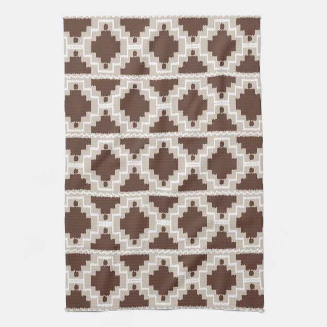 Ikat Aztec Mönster - Chocolate Brown och Taupe Kökshandduk (Vertikal)